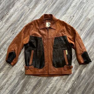 89 Davoucci Leather Cowhide Panel Jacket Chestnut Black L